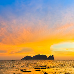 Image showing Phi-Phi Lee island in colorful romantic sunset.