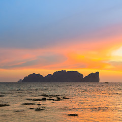 Image showing Phi-Phi Lee island in colorful romantic sunset.