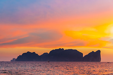 Image showing Phi-Phi Lee island in colorful romantic sunset.