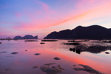 Image showing Phi-Phi Lee island in colorful romantic sunset.