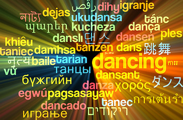 Image showing Dancing multilanguage wordcloud background concept glowing