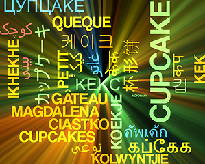 Image showing Cupcake multilanguage wordcloud background concept glowing