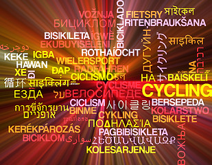 Image showing Cycling multilanguage wordcloud background concept glowing