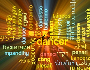 Image showing Dancer multilanguage wordcloud background concept glowing