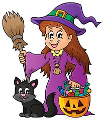 Image showing Cute witch and cat theme image 1