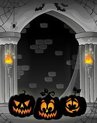 Image showing Stylized alcove with pumpkin silhouettes