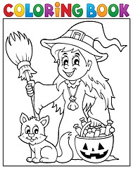 Image showing Coloring book cute witch and cat