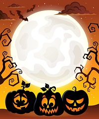 Image showing Moon with Halloween pumpkin silhouettes