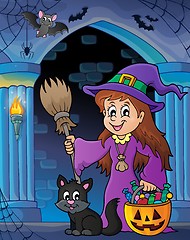 Image showing Wall alcove with cute witch and cat