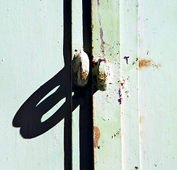 Image showing green  metal rusty      morocco in africa the old wood  facade h