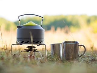 Image showing Making coffee or tee on a gas burner