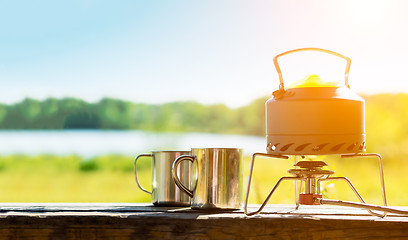 Image showing Making coffee or tee on a gas burner