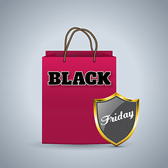 Image showing Black friday advertising background with shopping bag and shield