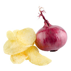 Image showing Potato chips and onion