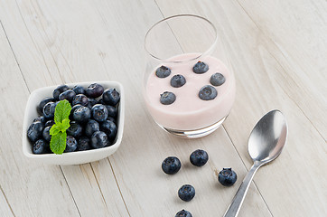 Image showing Yogurt with fresh blueberries