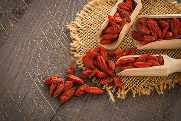 Image showing Goji berries on a wooden spoons