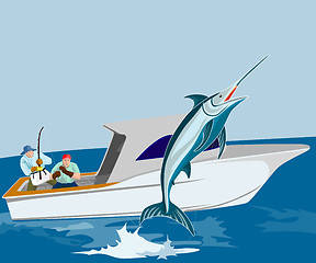 Image showing Fishermen catching a marlin