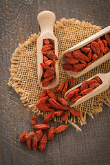 Image showing Goji berries on a wooden spoons