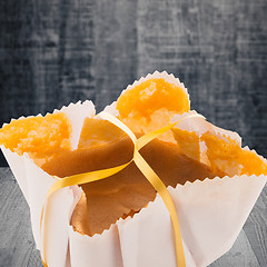 Image showing Sponge cake on wooden background