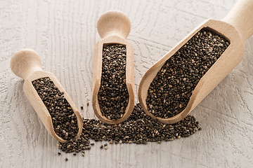 Image showing Chia seeds in wooden scoops