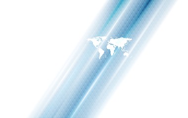 Image showing Hi-tech background with world map and blue stripes