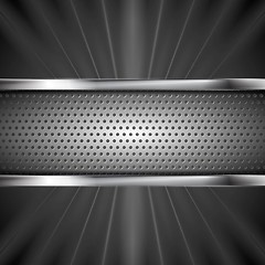 Image showing Metallic aluminum perforated banner and dark beams