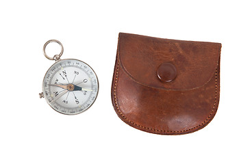 Image showing Old compass with etui