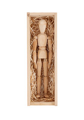 Image showing Wood figure mannequin in a wooden box