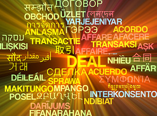 Image showing Deal multilanguage wordcloud background concept glowing