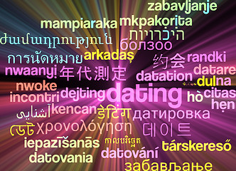 Image showing Dating multilanguage wordcloud background concept glowing
