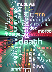 Image showing Death multilanguage wordcloud background concept glowing