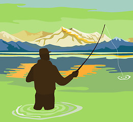 Image showing Fisherman fly fishing