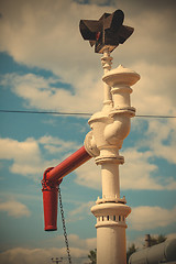 Image showing antique water column for fueling steam locomotives