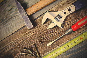 Image showing still life with vintage locksmith tools, close up