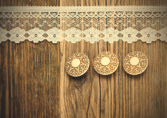 Image showing vintage button and lace tape