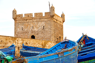 Image showing   boat and sea in africa morocco  brown brick  sky