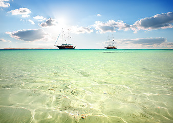 Image showing Two sailboats in sea