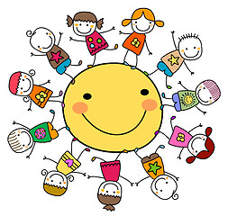 Image showing happy kids playing around the sun