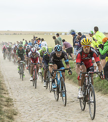 Image showing The Peloton on a Cobblestone Road - Tour de France 2015