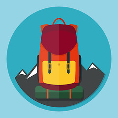 Image showing Backpack with mountains flat style vector illustration icon