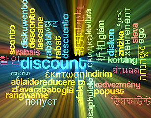 Image showing Discount multilanguage wordcloud background concept glowing