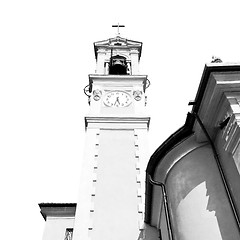 Image showing ancien clock tower in italy europe old  stone and bell