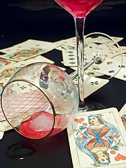 Image showing Wine, ice and cards