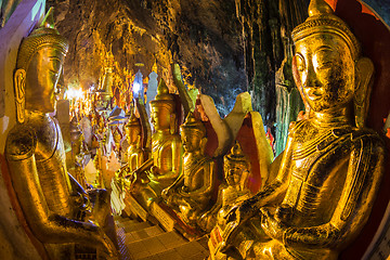 Image showing Golden Buddha statues in Pindaya Cave, Burma, Myanmar.