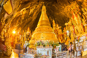 Image showing Golden Buddha statues in Pindaya Cave, Burma, Myanmar.