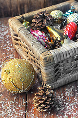 Image showing Basket with ornaments on the Christmas tree