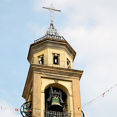 Image showing ancien clock tower in italy europe old  stone and bell