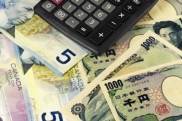 Image showing Forex - Canadian and Japanese currency pair with calculator

