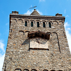 Image showing ancien clock tower in italy europe old  stone and bell