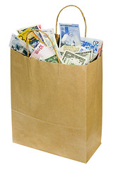 Image showing Paperbag of world currencies

